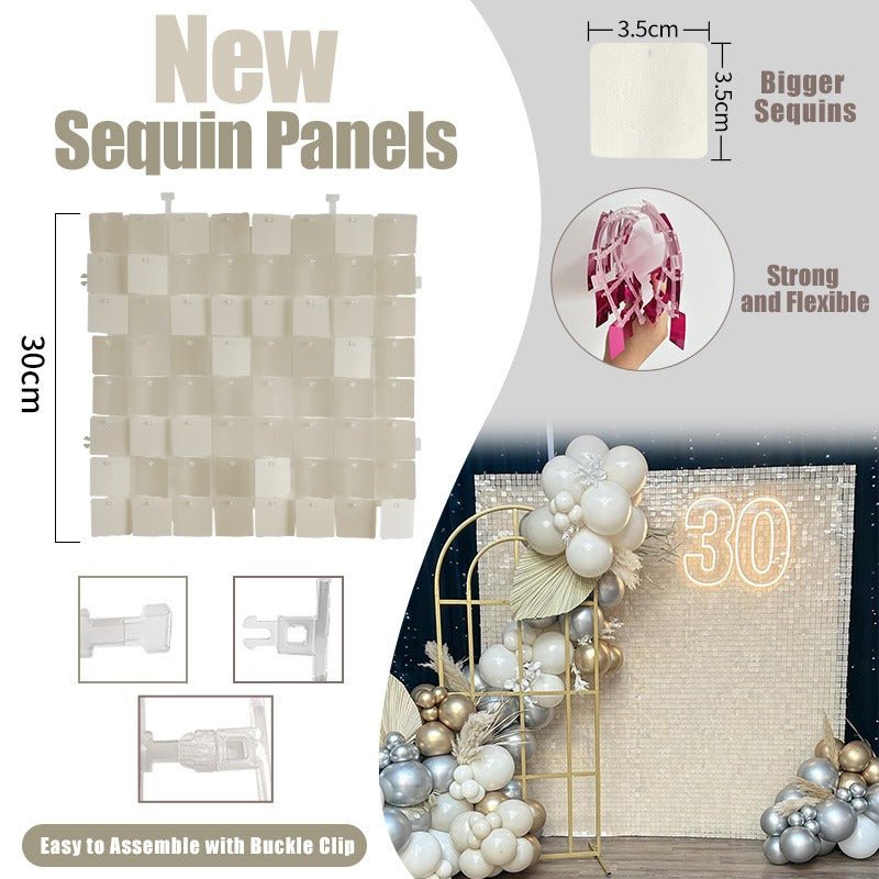 Buckle Clip Sequin Panels - 6 Pack - faster install! - 30cm x 30cm (Contact for samples as return shipping chargeable if colour varies on different devices/screens - also refer to video for colour) - Kids Rule Backdrops