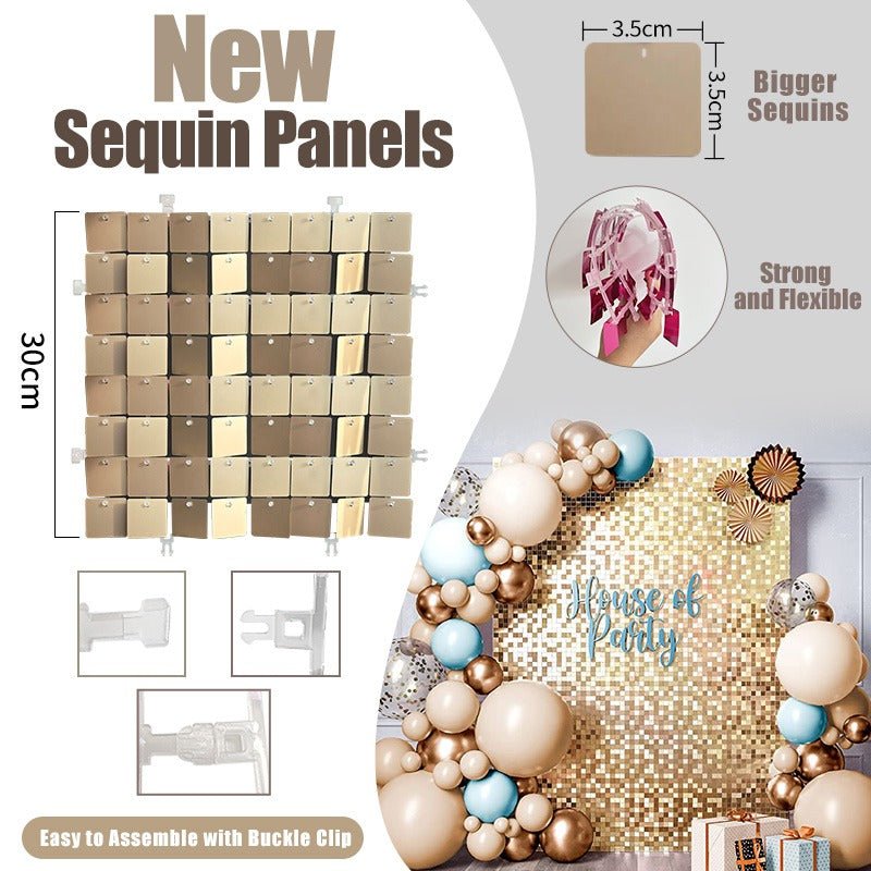 Buckle Clip Sequin Panels - 6 Pack - faster install! - 30cm x 30cm (Contact for samples as return shipping chargeable if colour varies on different devices/screens - also refer to video for colour) - Kids Rule Backdrops