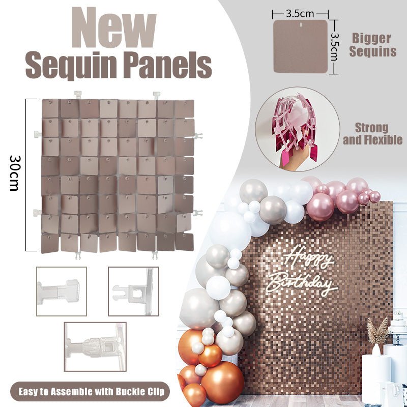New Buckle Clip Sequin Panels (faster install!) - 30cm x 30cm - Packs of 6 - (Contact us for samples (return shipping chargeable if colour varies on different devices/screens) - Kids Rule Backdrops