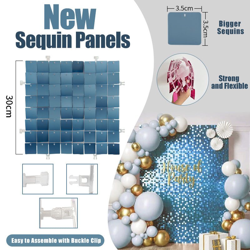 New Buckle Clip Sequin Panels (faster install!) - 30cm x 30cm - Packs of 6 - (Contact us for samples (return shipping chargeable if colour varies on different devices/screens) - Kids Rule Backdrops