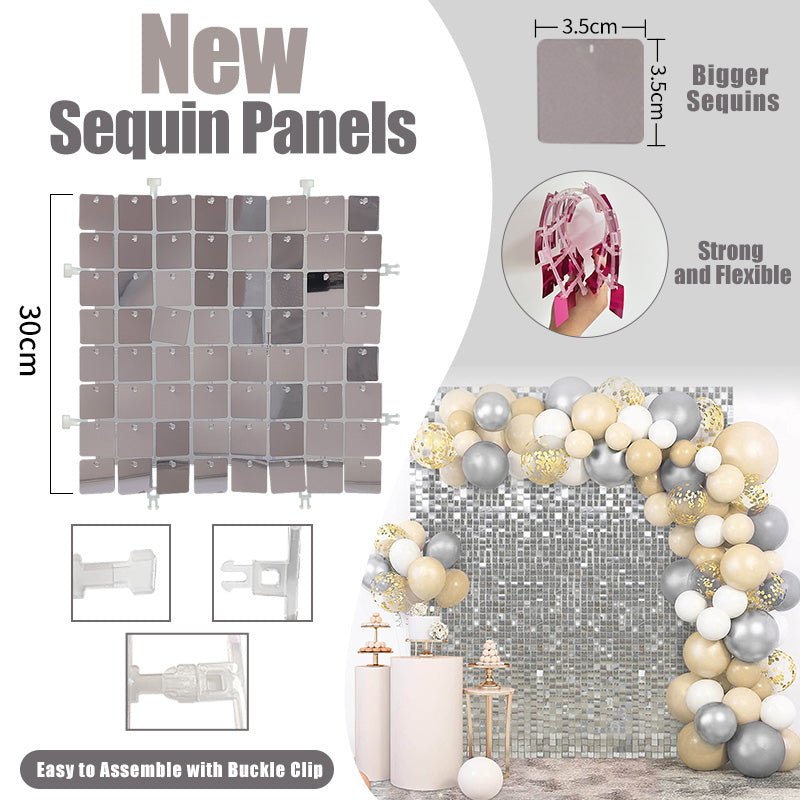 New Buckle Clip Sequin Panels (faster install!) - 30cm x 30cm - Packs of 6 - (Contact us for samples (return shipping chargeable if colour varies on different devices/screens) - Kids Rule Backdrops